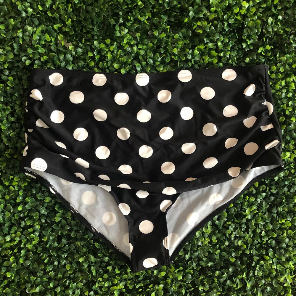 SOLD: Black & White Large Polka Dot High Waisted Bikini Bottoms - XXL